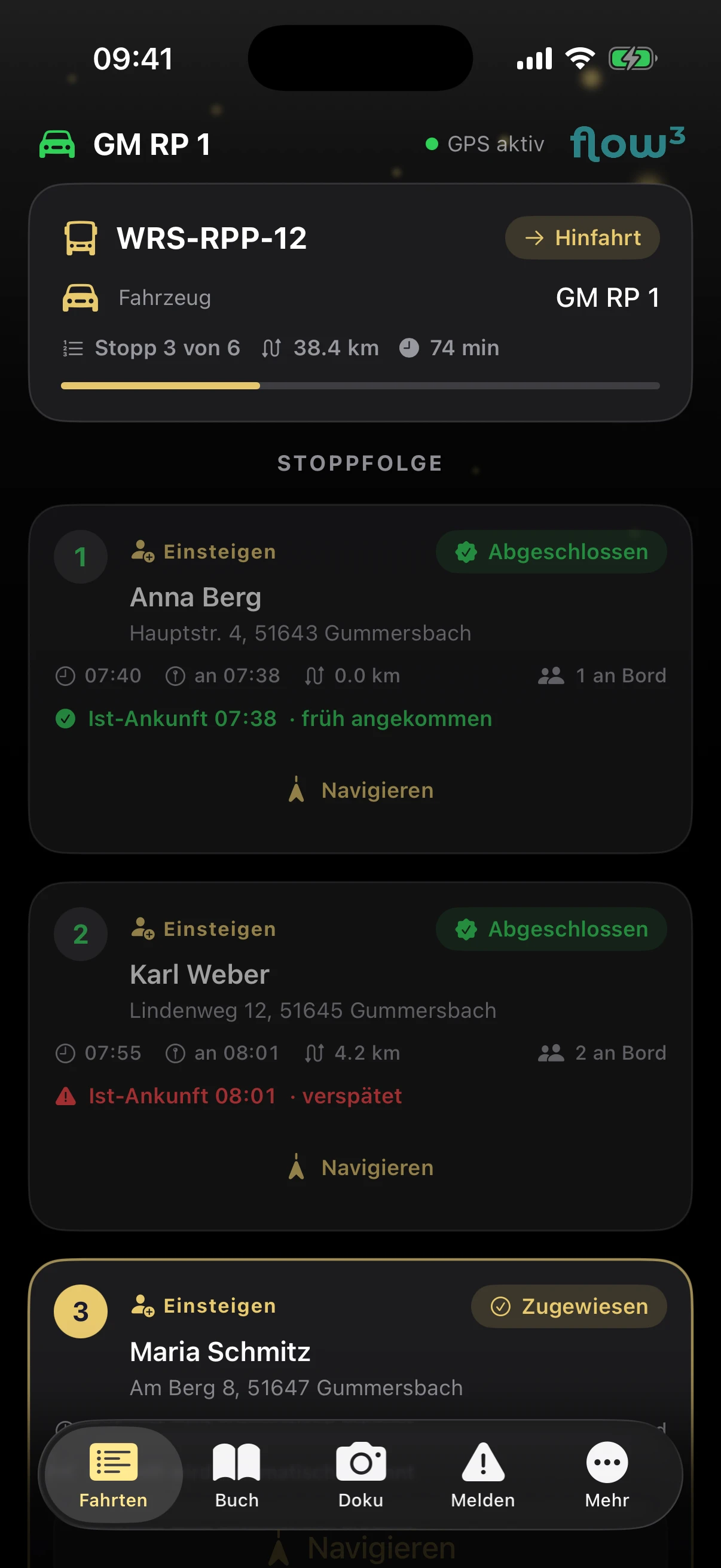 flow³ Fahrer-App – Bus-/Sammeltour